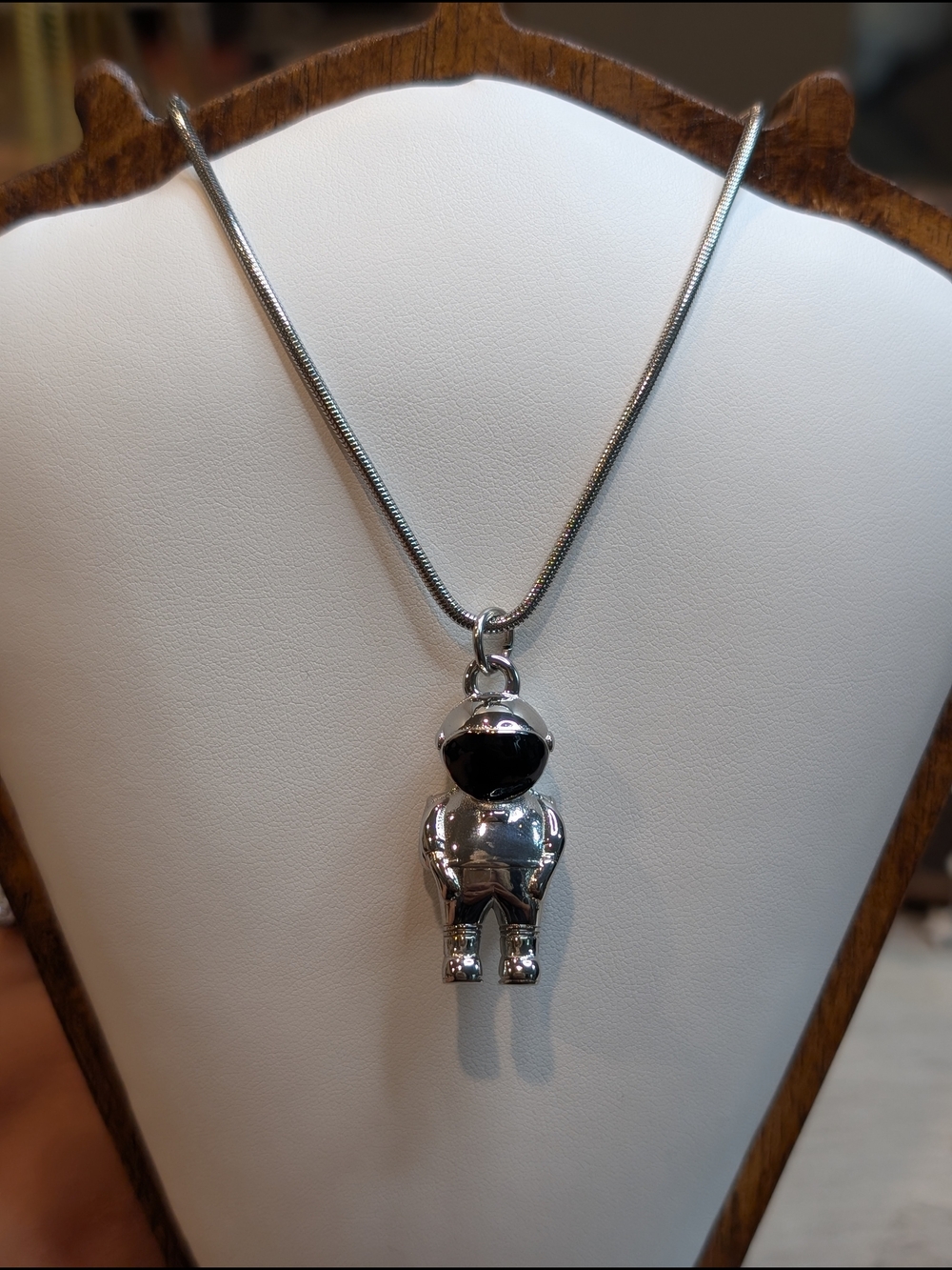 Silver Robot Pendant Necklace - Black Visor Accent